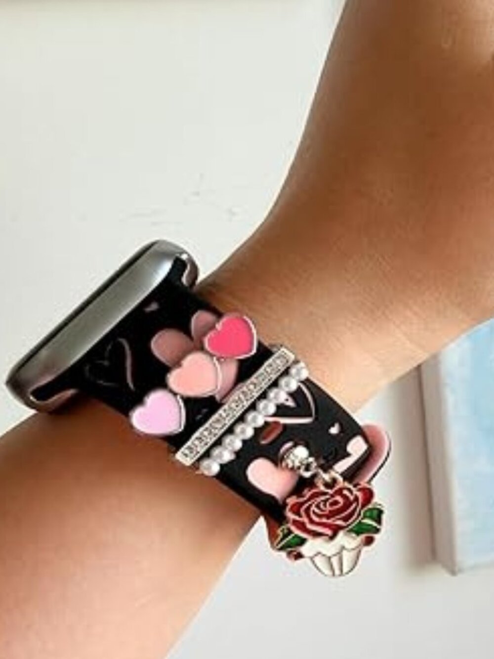 Black with Pink Heart Pink Band With Charms‎ Compatible Apple Watch